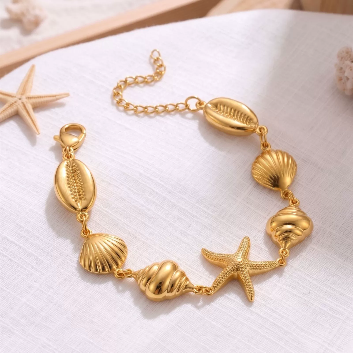Stainless Steel Starfish Shell Beach Bracelet