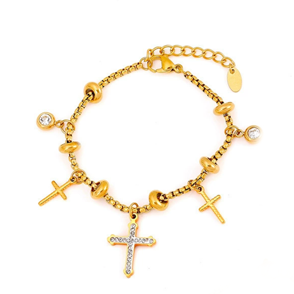 18K Gold-Plated Rhinestone Stainless Steel Bracelet