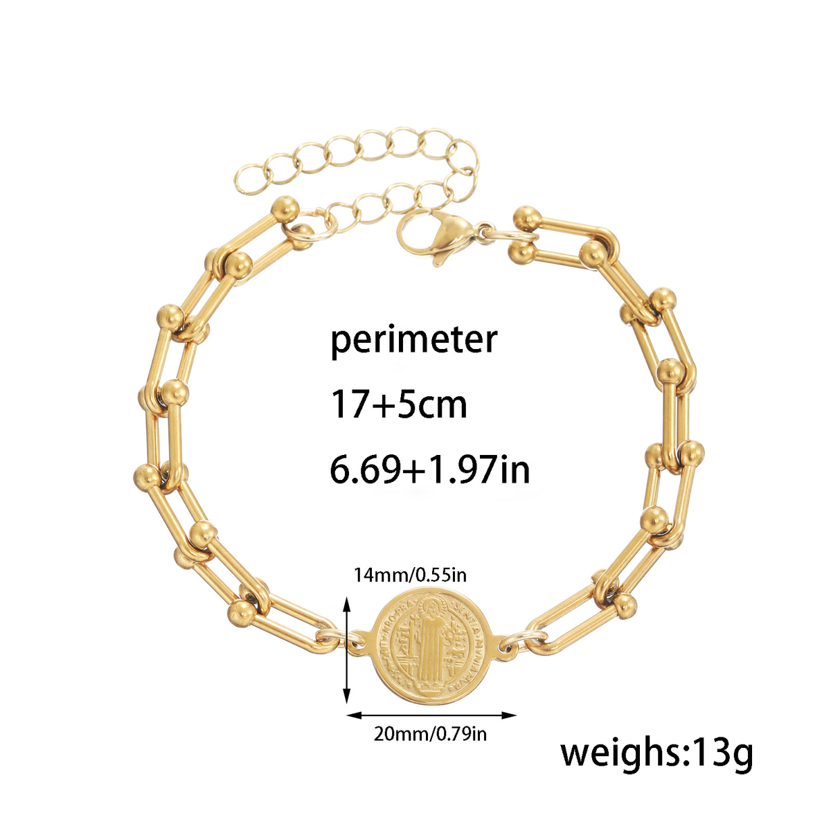 Adjustable U-Shaped Horseshoe Cross Bracelet