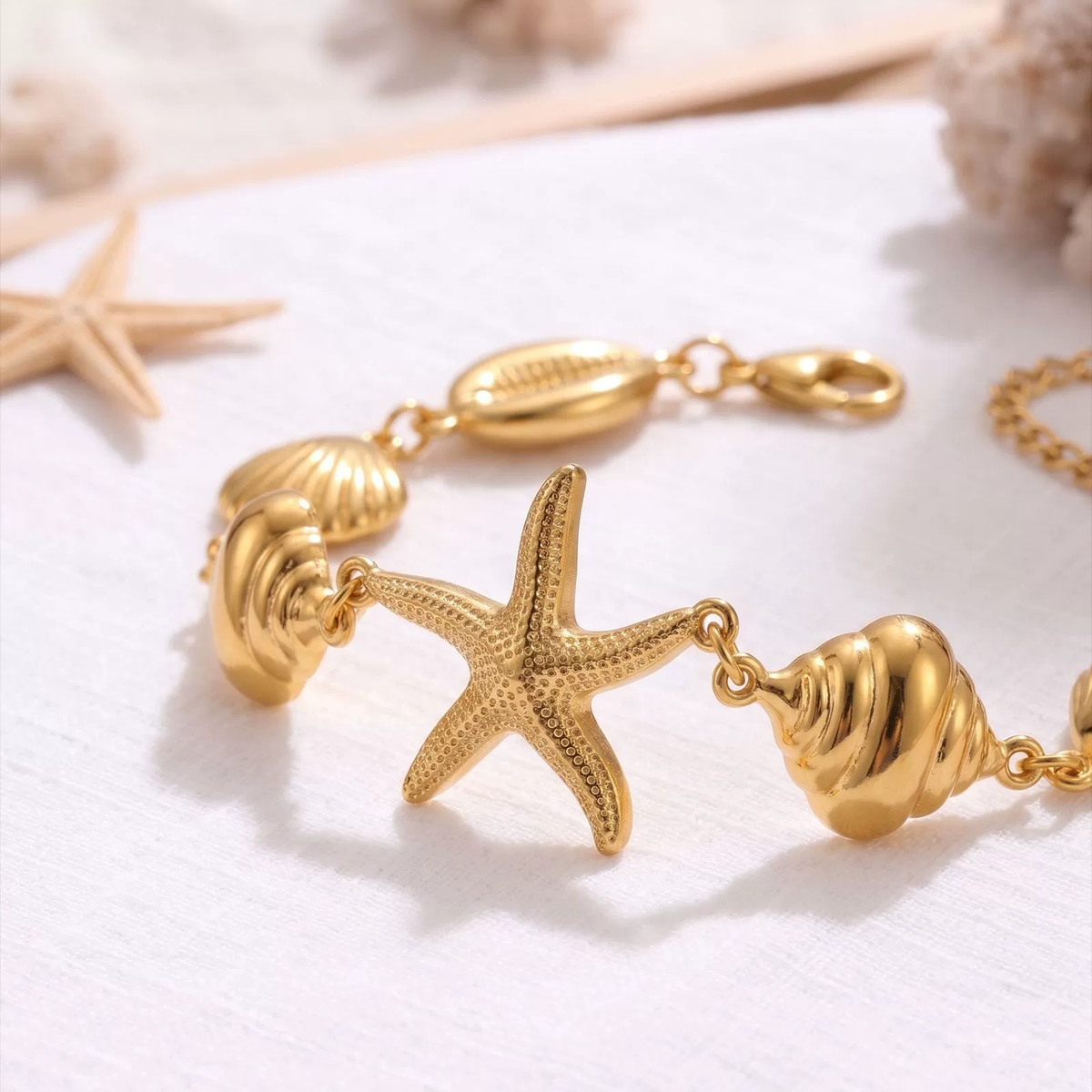Stainless Steel Starfish Shell Beach Bracelet