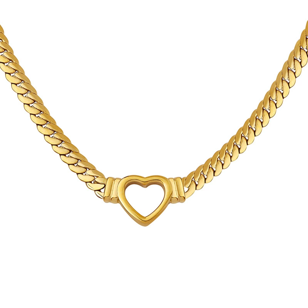 Gold Wheat Chain Heart Pendant Necklace