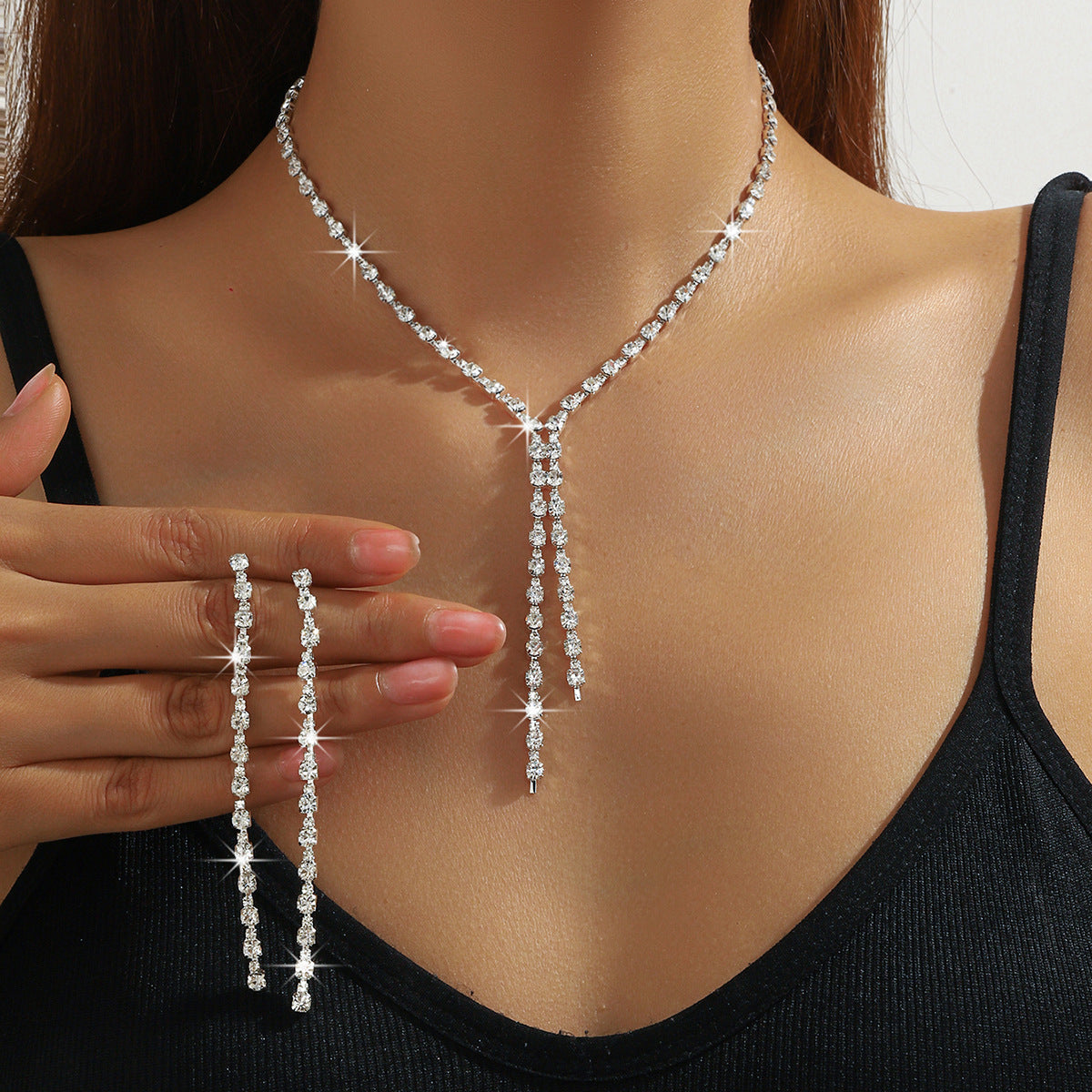 Long Tassel Necklace Earrings Set