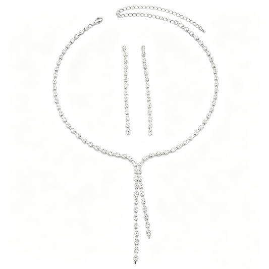 Schmuckset aus langer Kette mit Strass-Quasten und Ohrringen